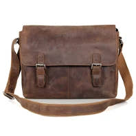 Vintage Crazy Horse Leather Men Shoulder bag Genuine Leather Messenger Bag men Crossbody Bag Sling Leisure Bag Casual Brown