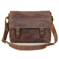 Vintage Crazy Horse Leather Men Shoulder bag Genuine Leather Messenger Bag men Crossbody Bag Sling Leisure Bag Casual Brown