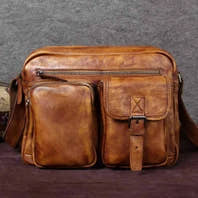 Vintage Crazy Horse Leather Men Shoulder bag Genuine Leather Messenger Bag men Crossbody Bag Sling Leisure Bag Casual Brown